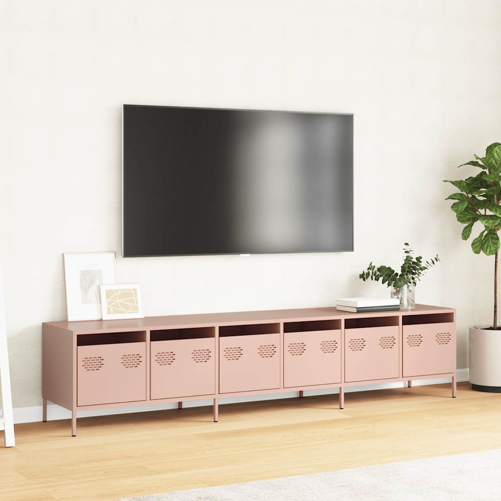 Tv-meubel 202x39x43,5 cm koudgewalst staal roze is nu te koop bij PeponiXL, paradijselijk wonen!