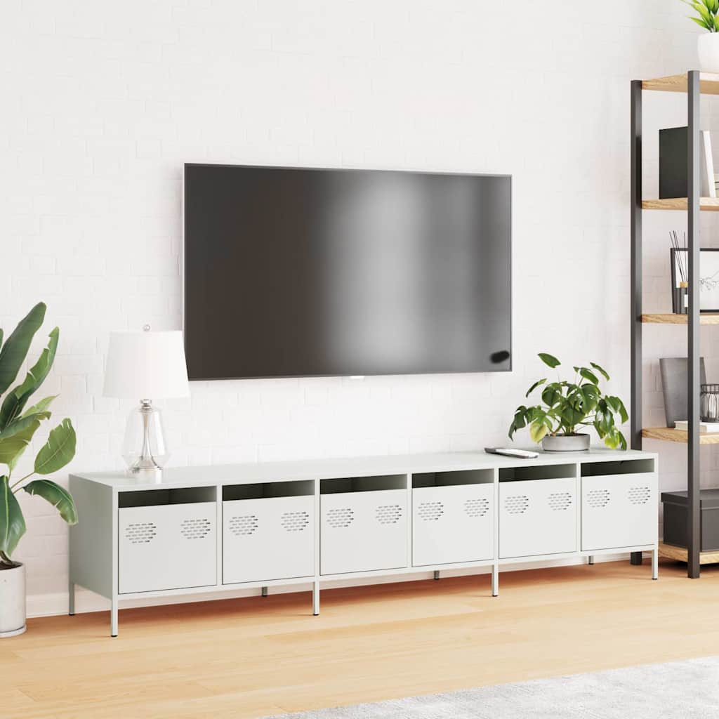 Tv-meubel 202x39x43,5 cm koudgewalst staal wit is nu te koop bij PeponiXL, paradijselijk wonen!