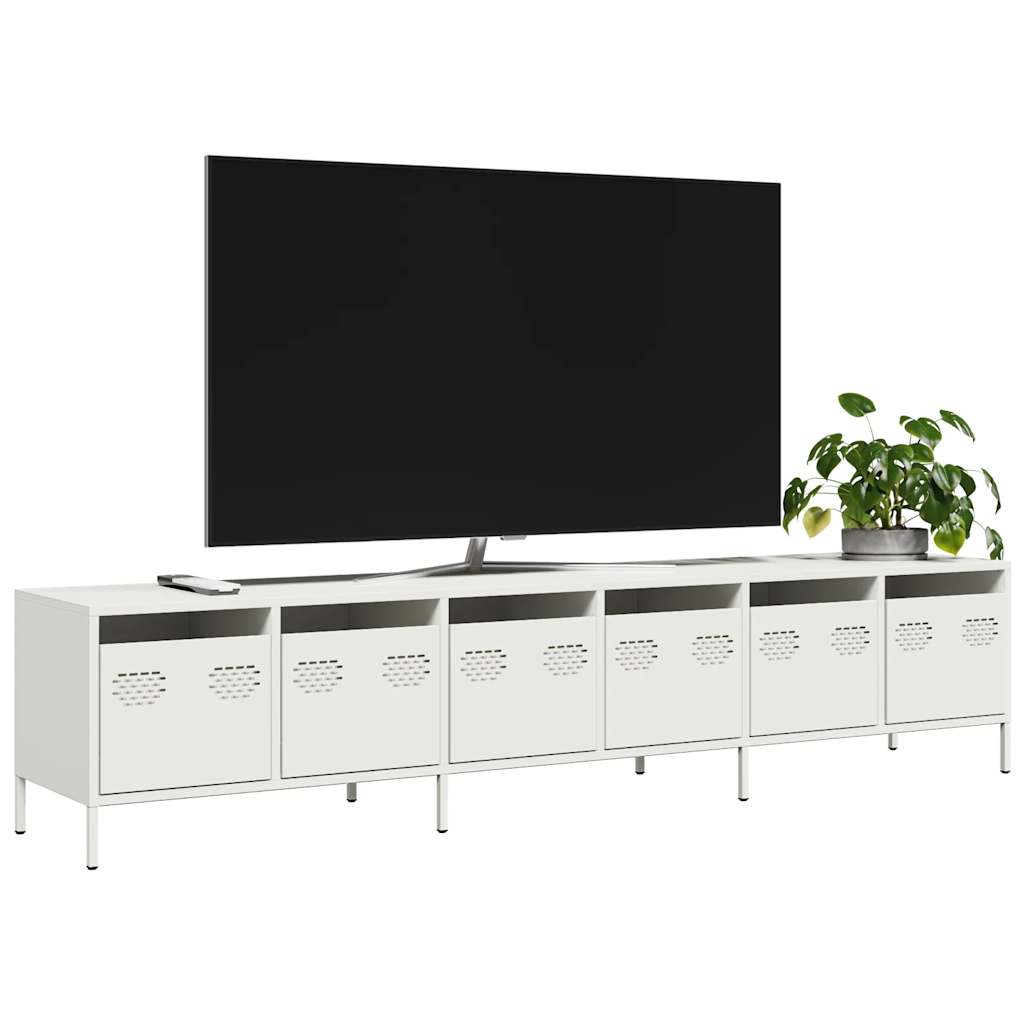 Tv-meubel 202x39x43,5 cm koudgewalst staal wit is nu te koop bij PeponiXL, paradijselijk wonen!