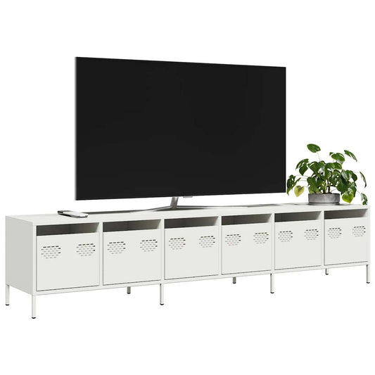 Tv-meubel 202x39x43,5 cm koudgewalst staal wit is nu te koop bij PeponiXL, paradijselijk wonen!