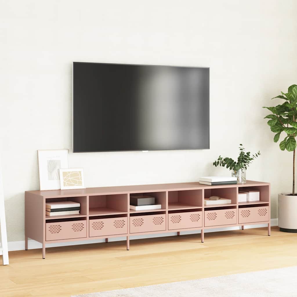 Tv-meubel 202x39x43,5 cm koudgewalst staal roze is nu te koop bij PeponiXL, paradijselijk wonen!