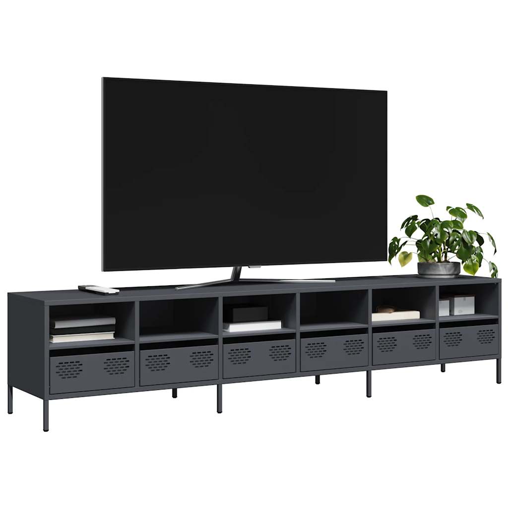Tv-meubel 202x39x43,5 cm koudgewalst staal antracietkleurig is nu te koop bij PeponiXL, paradijselijk wonen!
