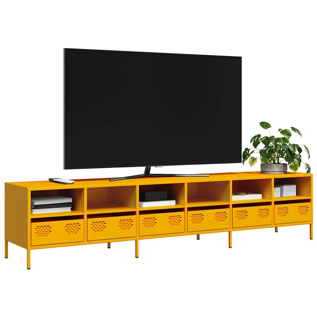 Tv-meubel 202x39x43,5 cm koudgewalst staal mosterdgeel is nu te koop bij PeponiXL, paradijselijk wonen!