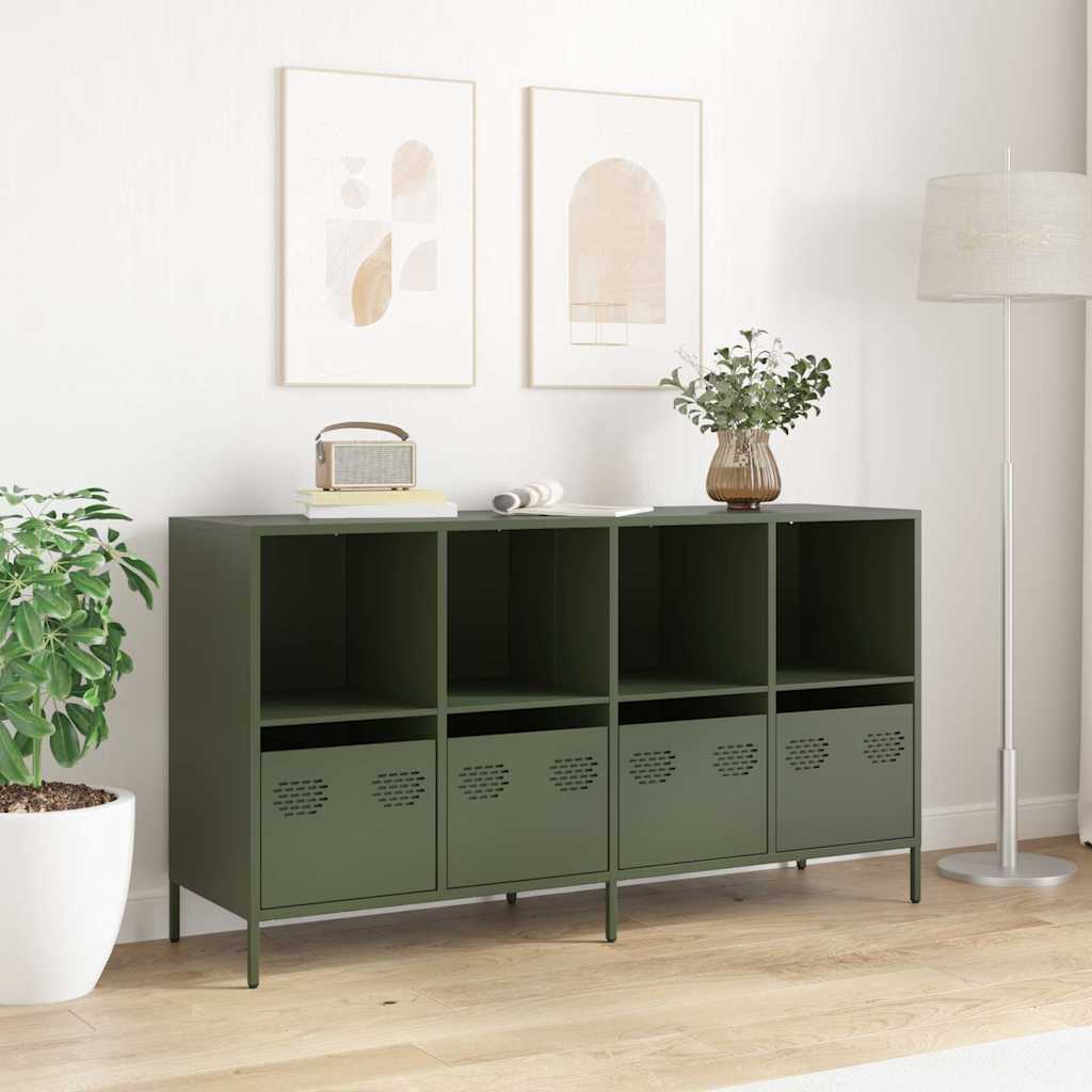 Dressoir 135x39x73,5 cm koudgewalst staal olijfgroen is nu te koop bij PeponiXL, paradijselijk wonen!