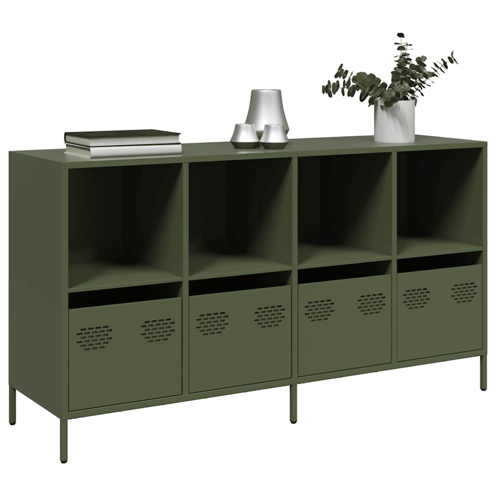 Dressoir 135x39x73,5 cm koudgewalst staal olijfgroen is nu te koop bij PeponiXL, paradijselijk wonen!