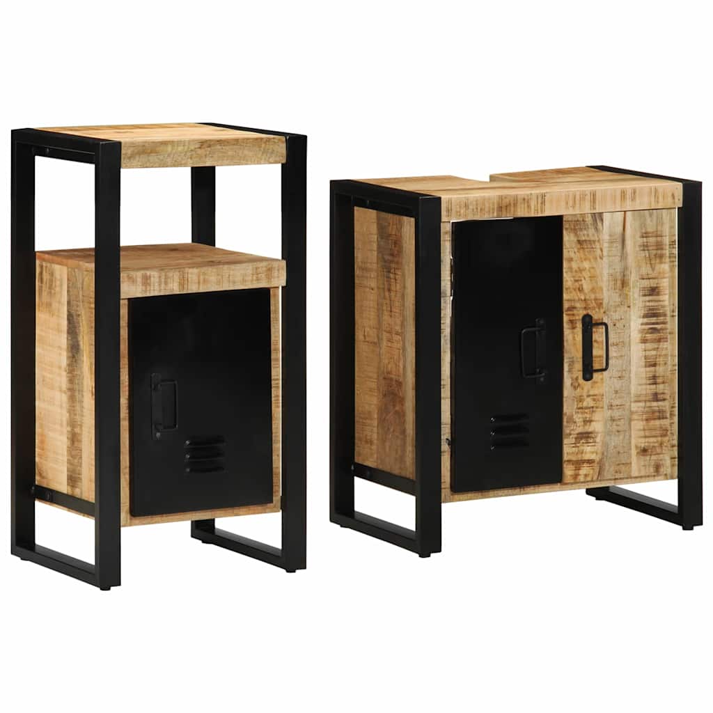 Badkamermeubelset 2 pcs Bruin en zwart Massief Mango Hout is nu te koop bij PeponiXL, paradijselijk wonen!