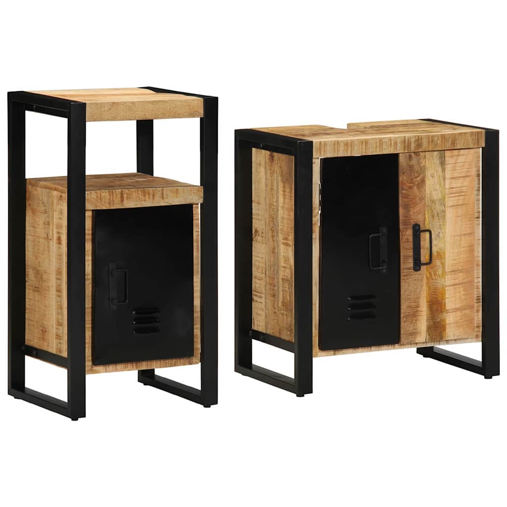 Badkamermeubelset 2 pcs Bruin en zwart Massief Mango Hout is nu te koop bij PeponiXL, paradijselijk wonen!