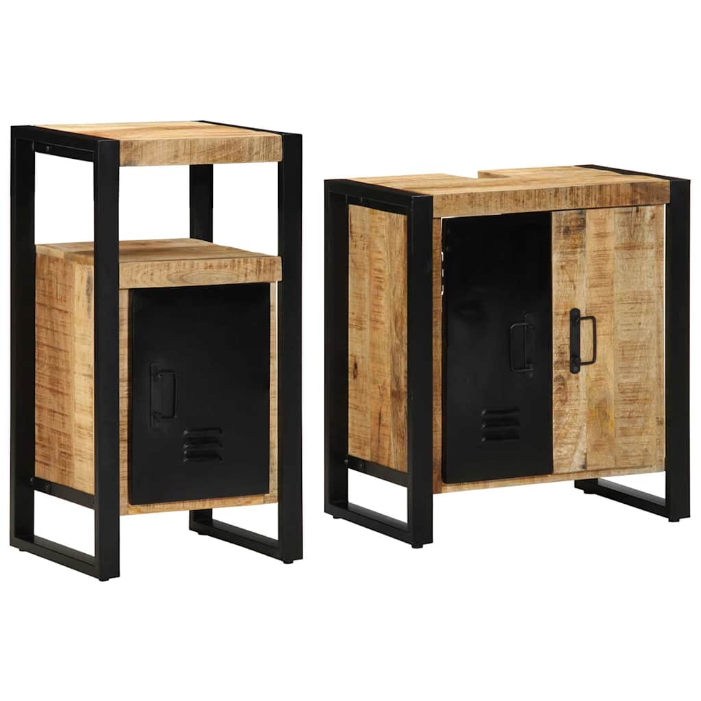 Badkamermeubelset 2 pcs Bruin en zwart Massief Mango Hout is nu te koop bij PeponiXL, paradijselijk wonen!