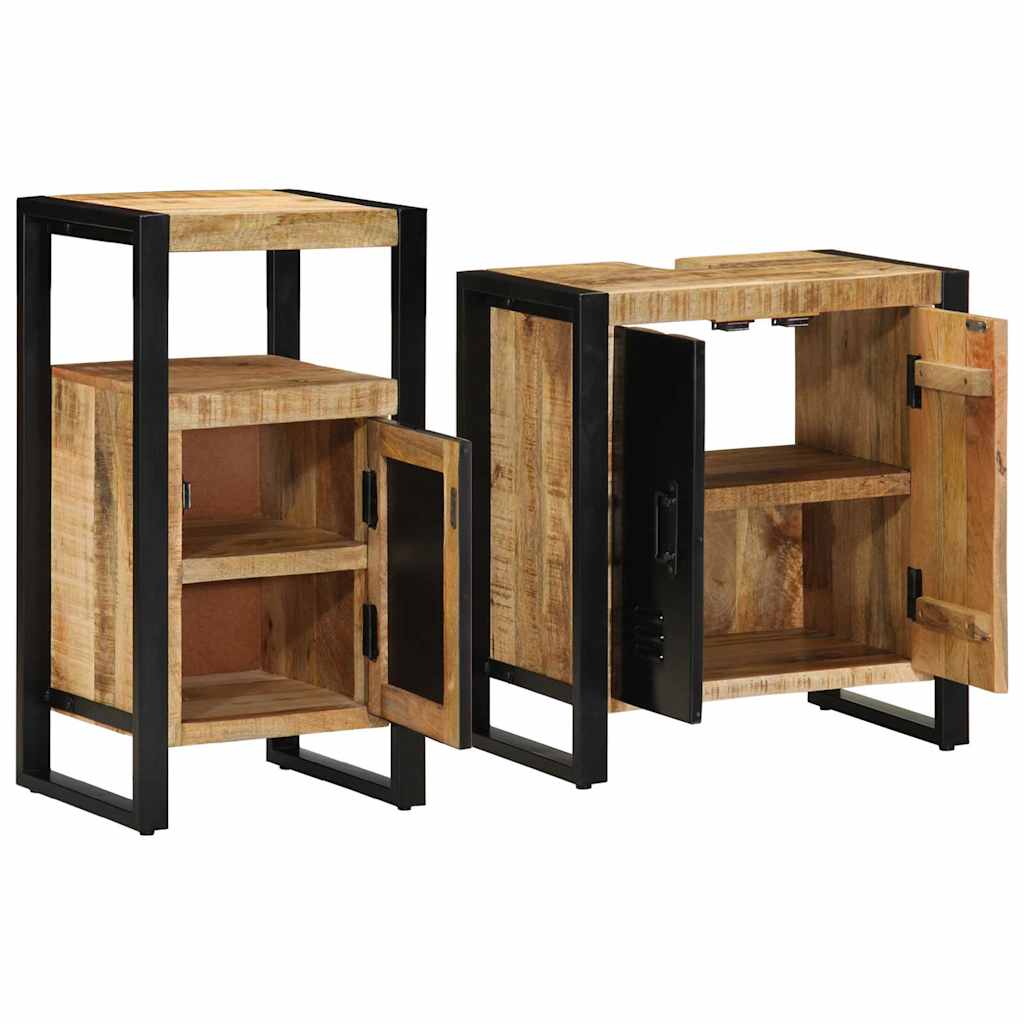 Badkamermeubelset 2 pcs Bruin en zwart Massief Mango Hout is nu te koop bij PeponiXL, paradijselijk wonen!