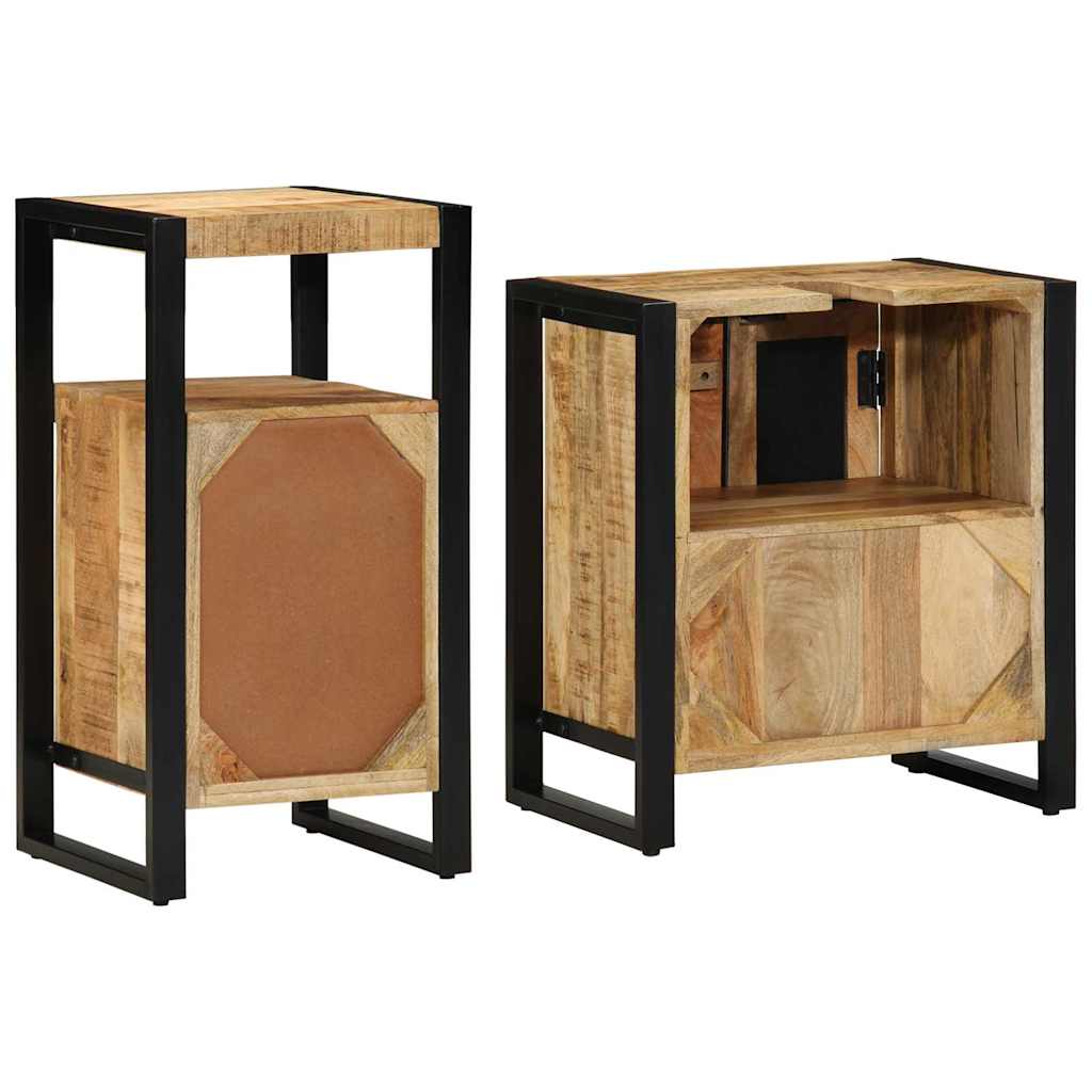 Badkamermeubelset 2 pcs Bruin en zwart Massief Mango Hout is nu te koop bij PeponiXL, paradijselijk wonen!