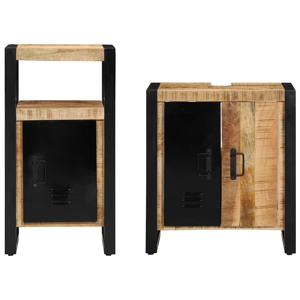 Badkamermeubelset 2 pcs Bruin en zwart Massief Mango Hout is nu te koop bij PeponiXL, paradijselijk wonen!