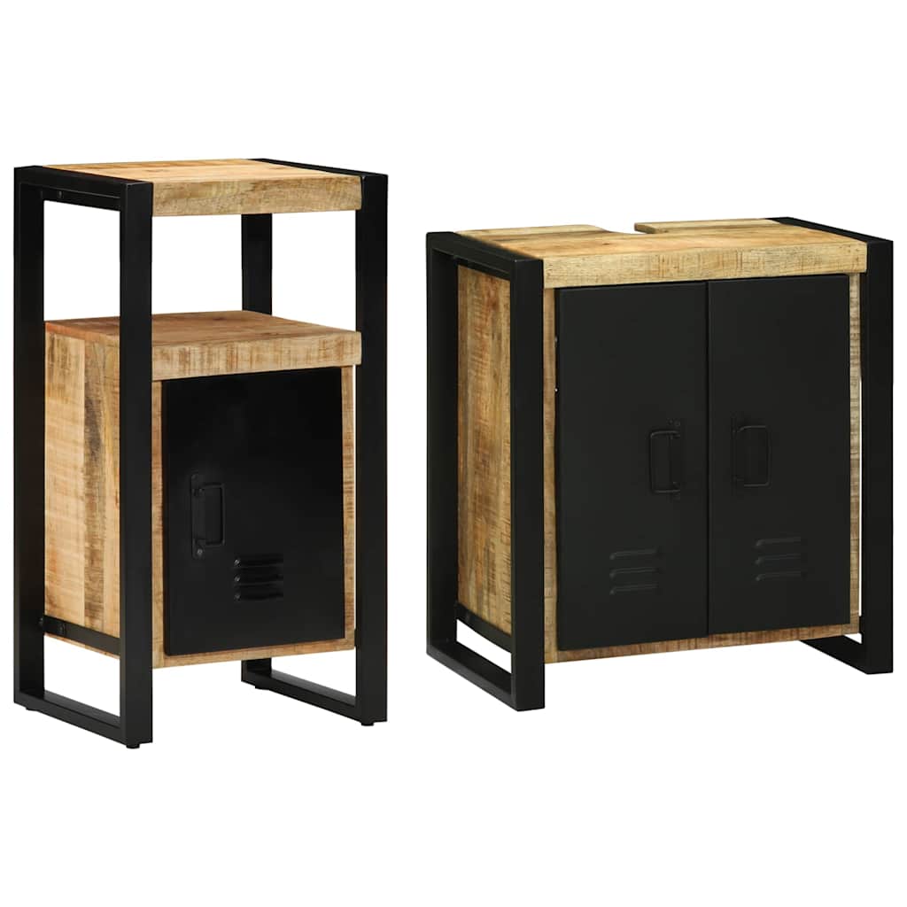 Badkamermeubelset 2 pcs Bruin en zwart Massief Mango Hout is nu te koop bij PeponiXL, paradijselijk wonen!