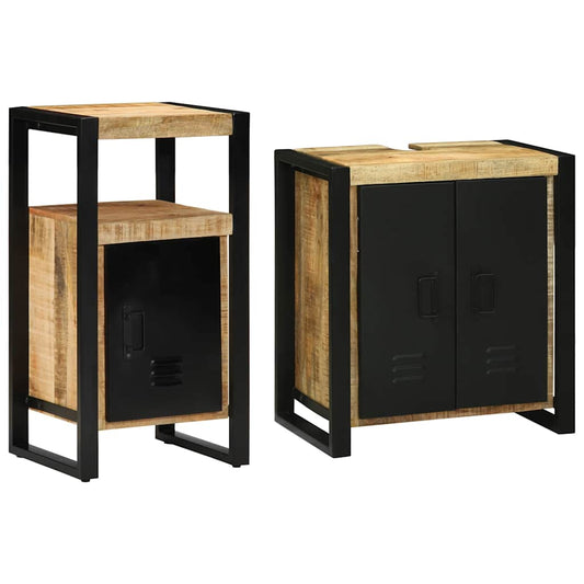 Badkamermeubelset 2 pcs Bruin en zwart Massief Mango Hout is nu te koop bij PeponiXL, paradijselijk wonen!