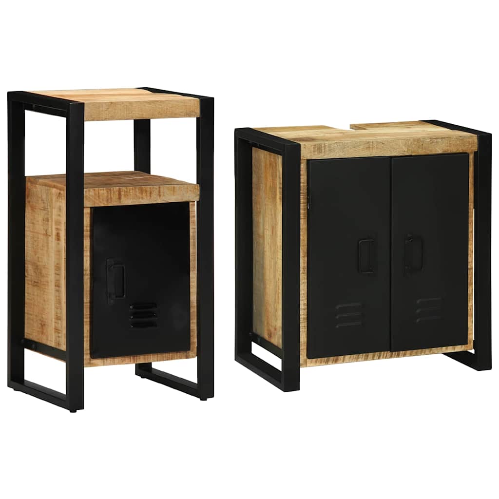 Badkamermeubelset 2 pcs Bruin en zwart Massief Mango Hout is nu te koop bij PeponiXL, paradijselijk wonen!