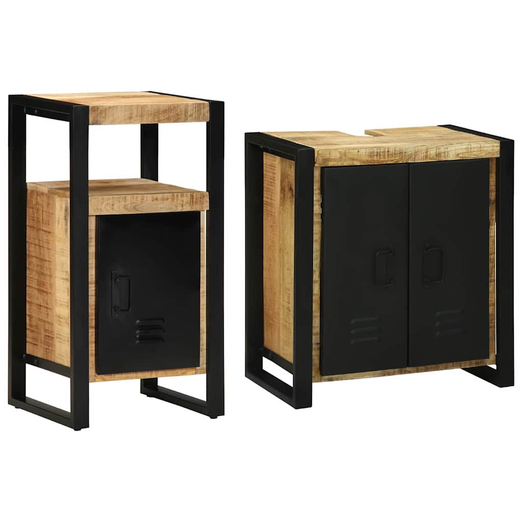 Badkamermeubelset 2 pcs Bruin en zwart Massief Mango Hout is nu te koop bij PeponiXL, paradijselijk wonen!