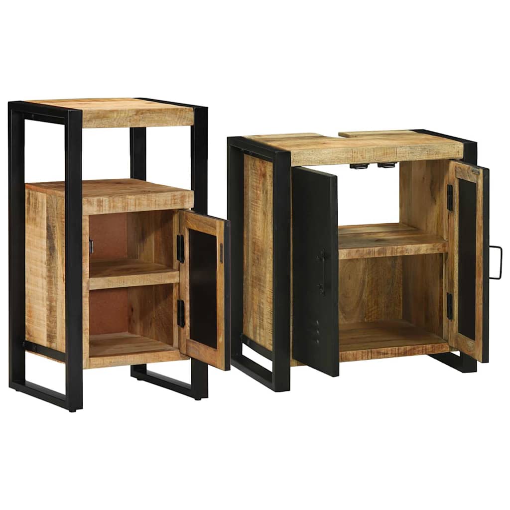 Badkamermeubelset 2 pcs Bruin en zwart Massief Mango Hout is nu te koop bij PeponiXL, paradijselijk wonen!