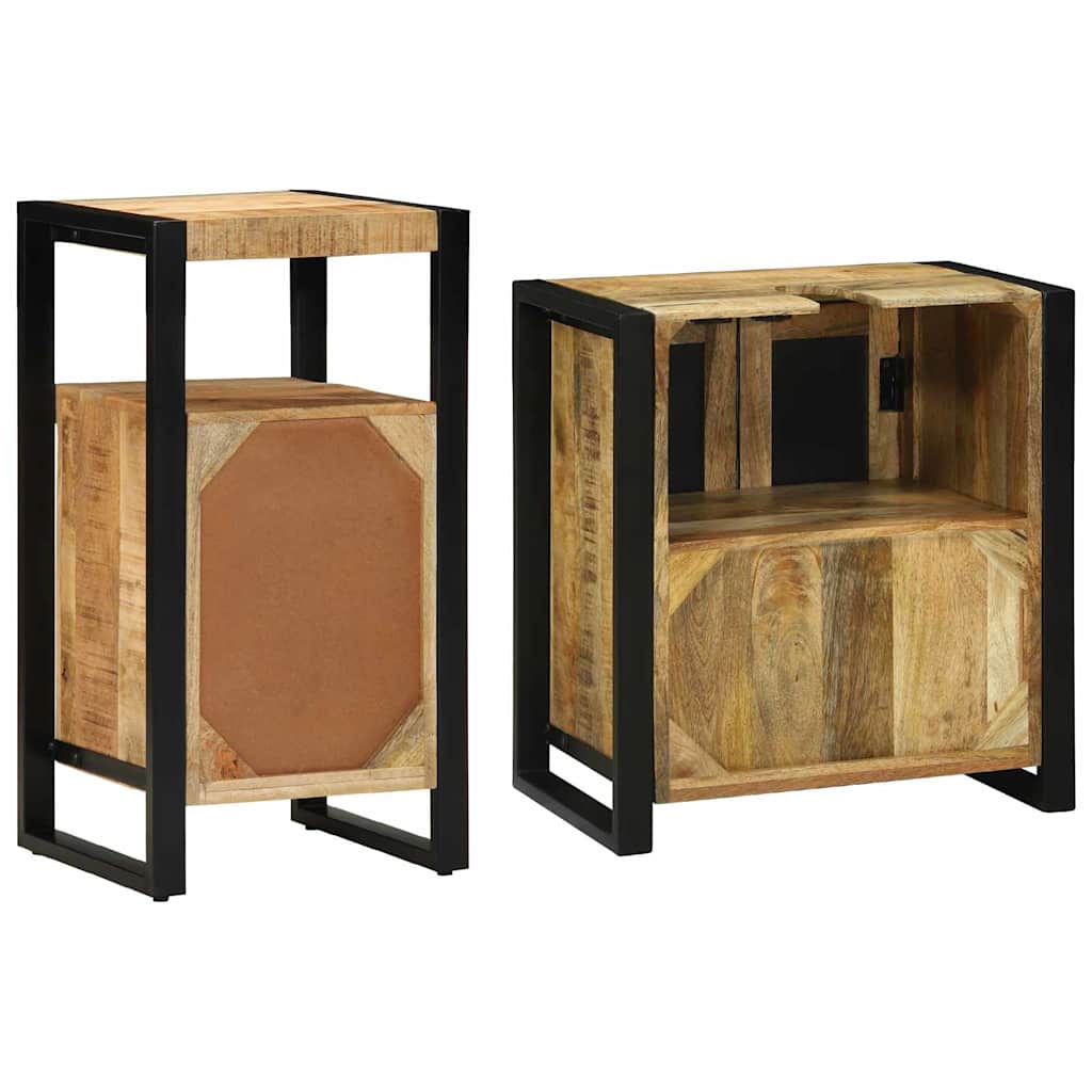 Badkamermeubelset 2 pcs Bruin en zwart Massief Mango Hout is nu te koop bij PeponiXL, paradijselijk wonen!