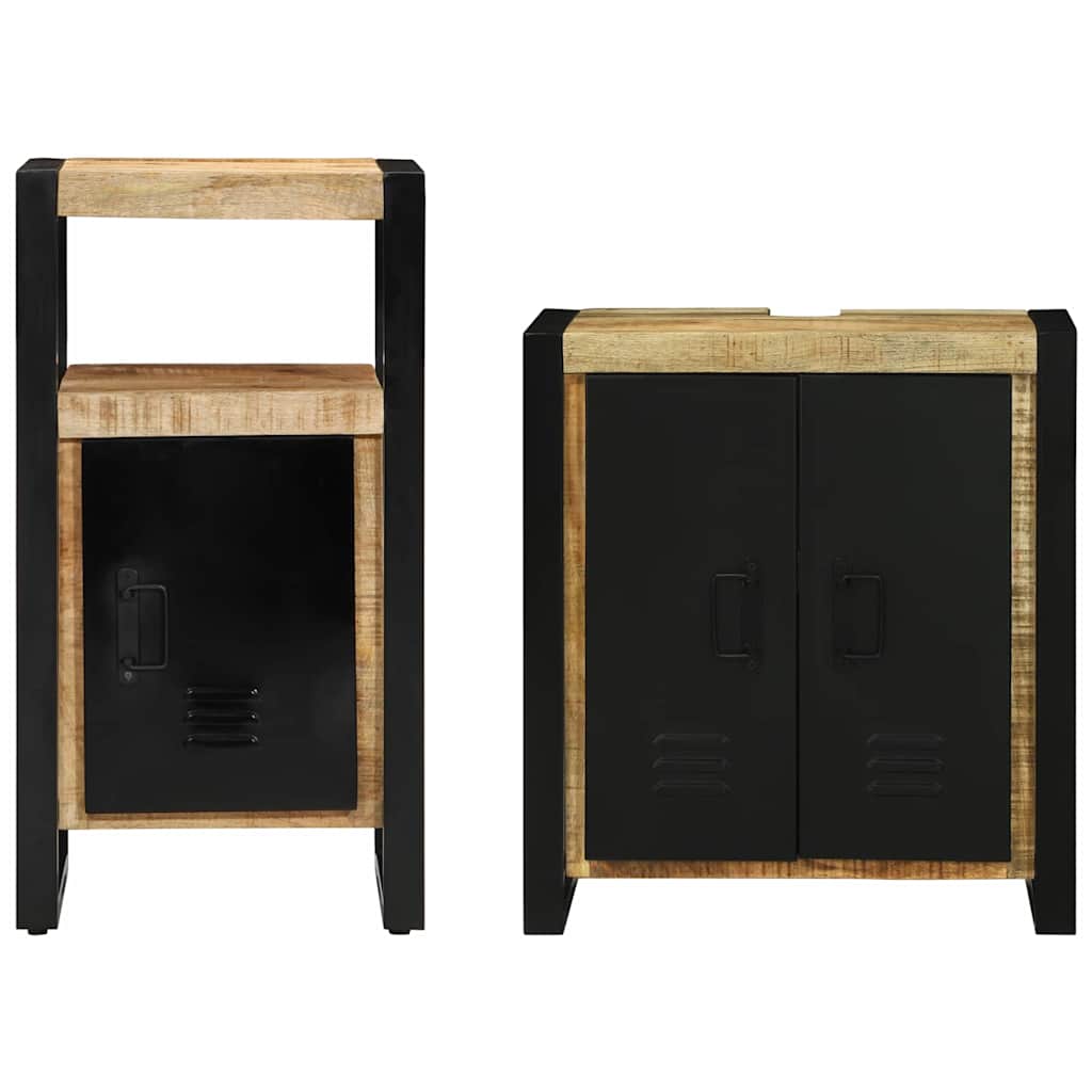 Badkamermeubelset 2 pcs Bruin en zwart Massief Mango Hout is nu te koop bij PeponiXL, paradijselijk wonen!