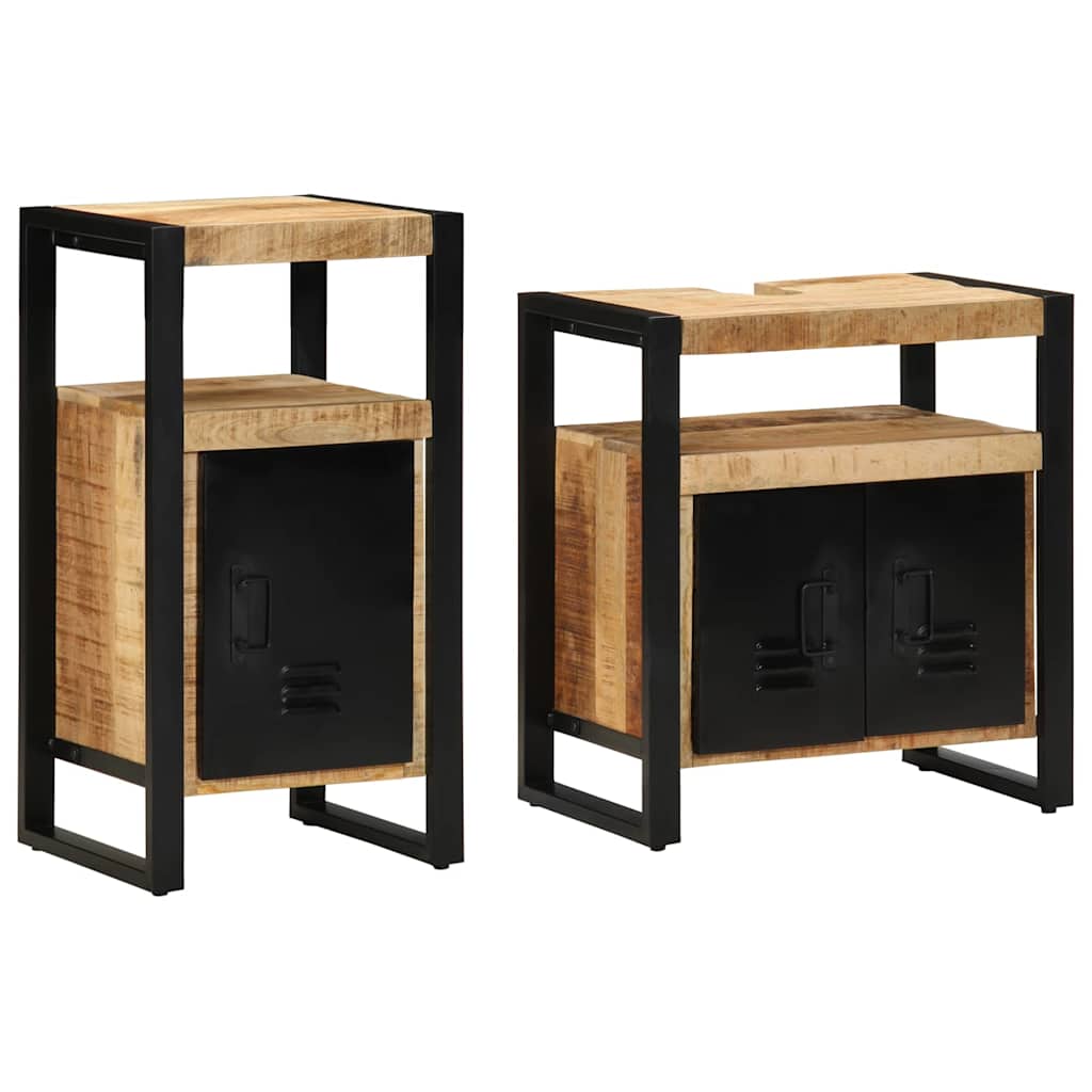 Badkamermeubelset met plank 2 pcs Bruin Massief Ruw Mango Hout is nu te koop bij PeponiXL, paradijselijk wonen!