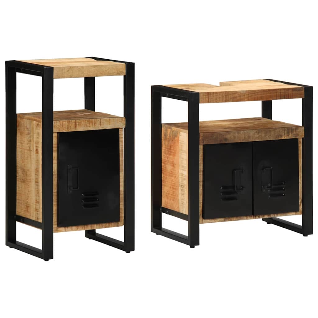 Badkamermeubelset met plank 2 pcs Bruin Massief Ruw Mango Hout is nu te koop bij PeponiXL, paradijselijk wonen!