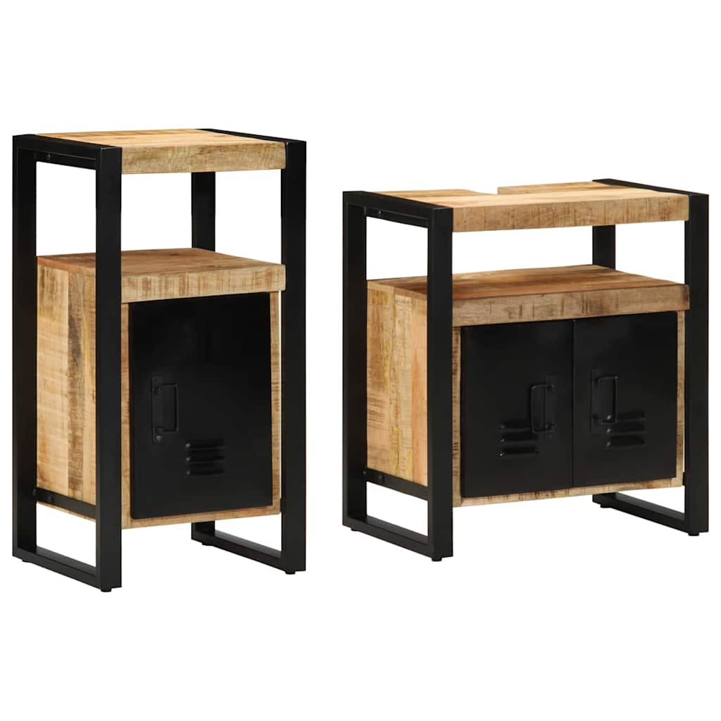 Badkamermeubelset met plank 2 pcs Bruin Massief Ruw Mango Hout is nu te koop bij PeponiXL, paradijselijk wonen!