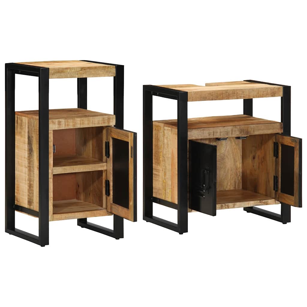 Badkamermeubelset met plank 2 pcs Bruin Massief Ruw Mango Hout is nu te koop bij PeponiXL, paradijselijk wonen!