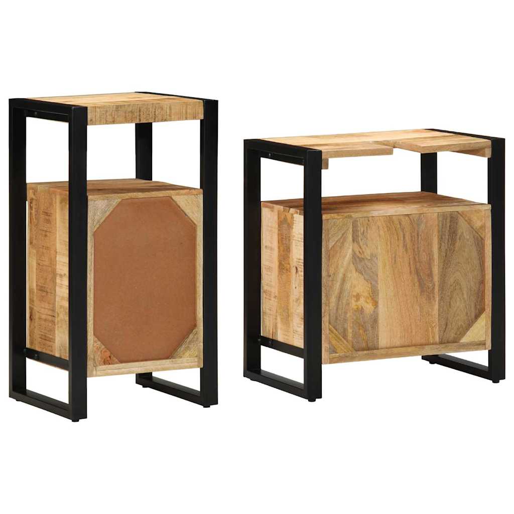 Badkamermeubelset met plank 2 pcs Bruin Massief Ruw Mango Hout is nu te koop bij PeponiXL, paradijselijk wonen!