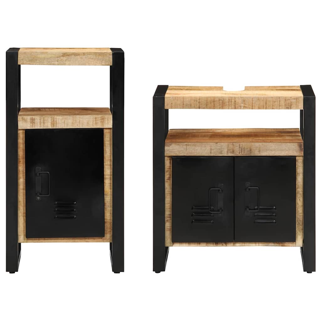 Badkamermeubelset met plank 2 pcs Bruin Massief Ruw Mango Hout is nu te koop bij PeponiXL, paradijselijk wonen!