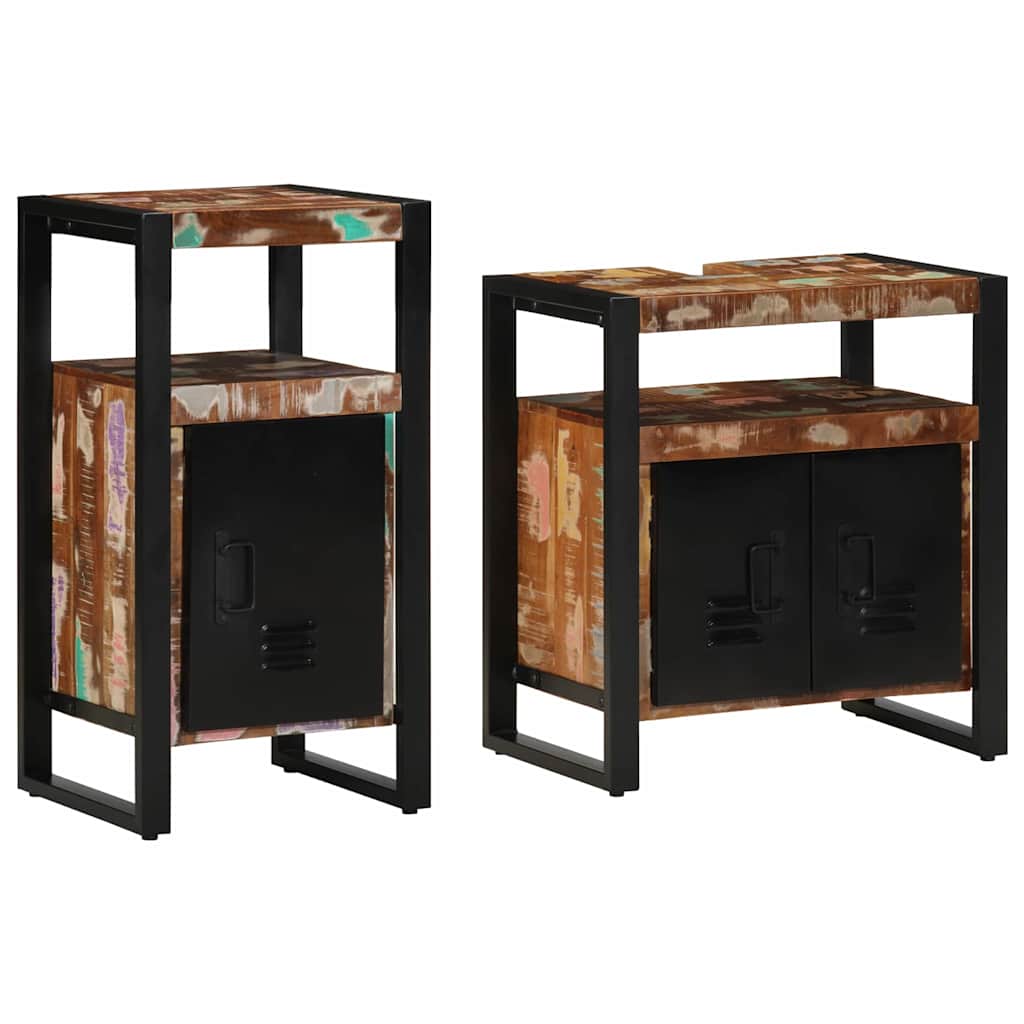 Badkamermeubelset met plank 2 pcs Bruin Massief gerecycled hout is nu te koop bij PeponiXL, paradijselijk wonen!