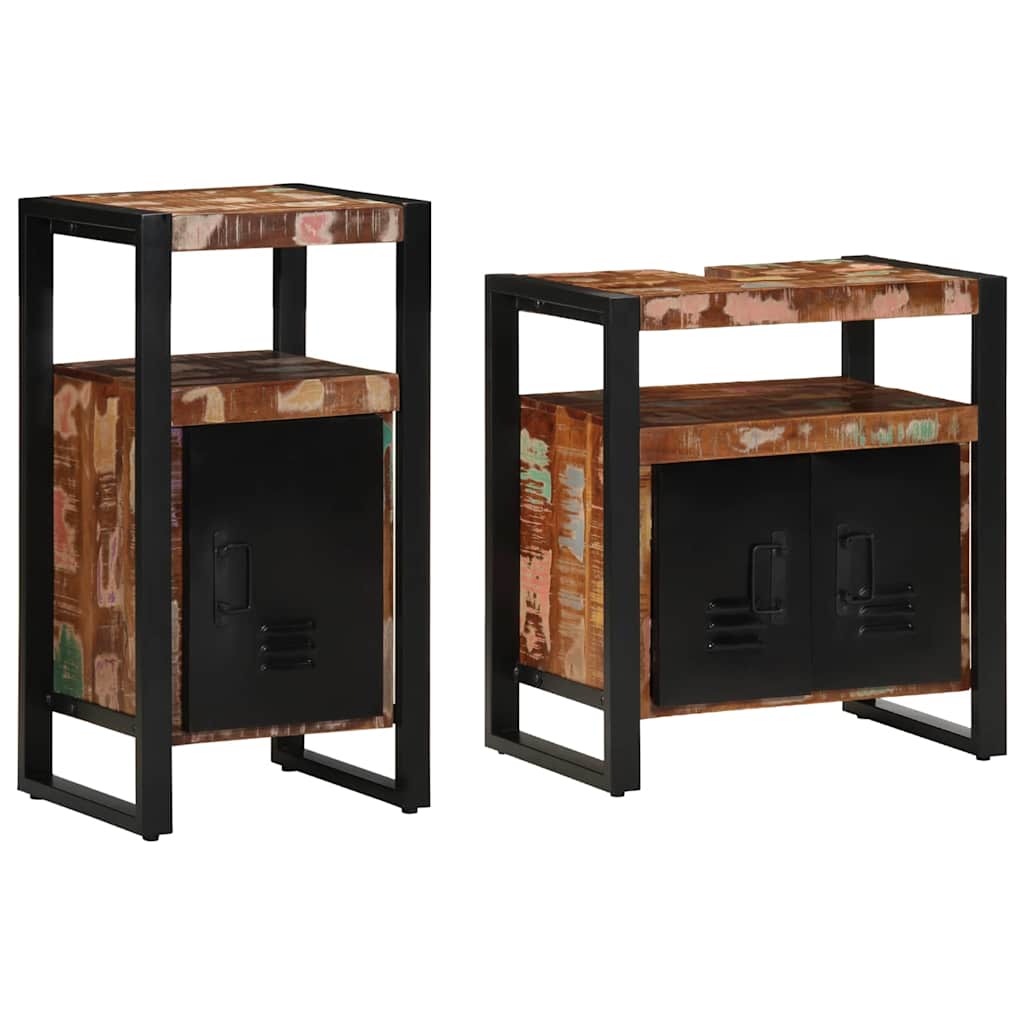 Badkamermeubelset met plank 2 pcs Bruin Massief gerecycled hout is nu te koop bij PeponiXL, paradijselijk wonen!