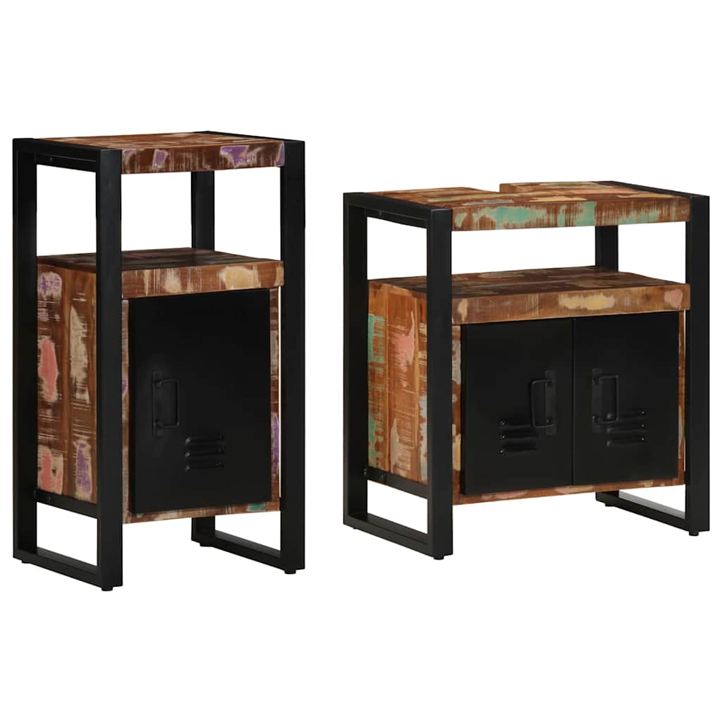 Badkamermeubelset met plank 2 pcs Bruin Massief gerecycled hout is nu te koop bij PeponiXL, paradijselijk wonen!