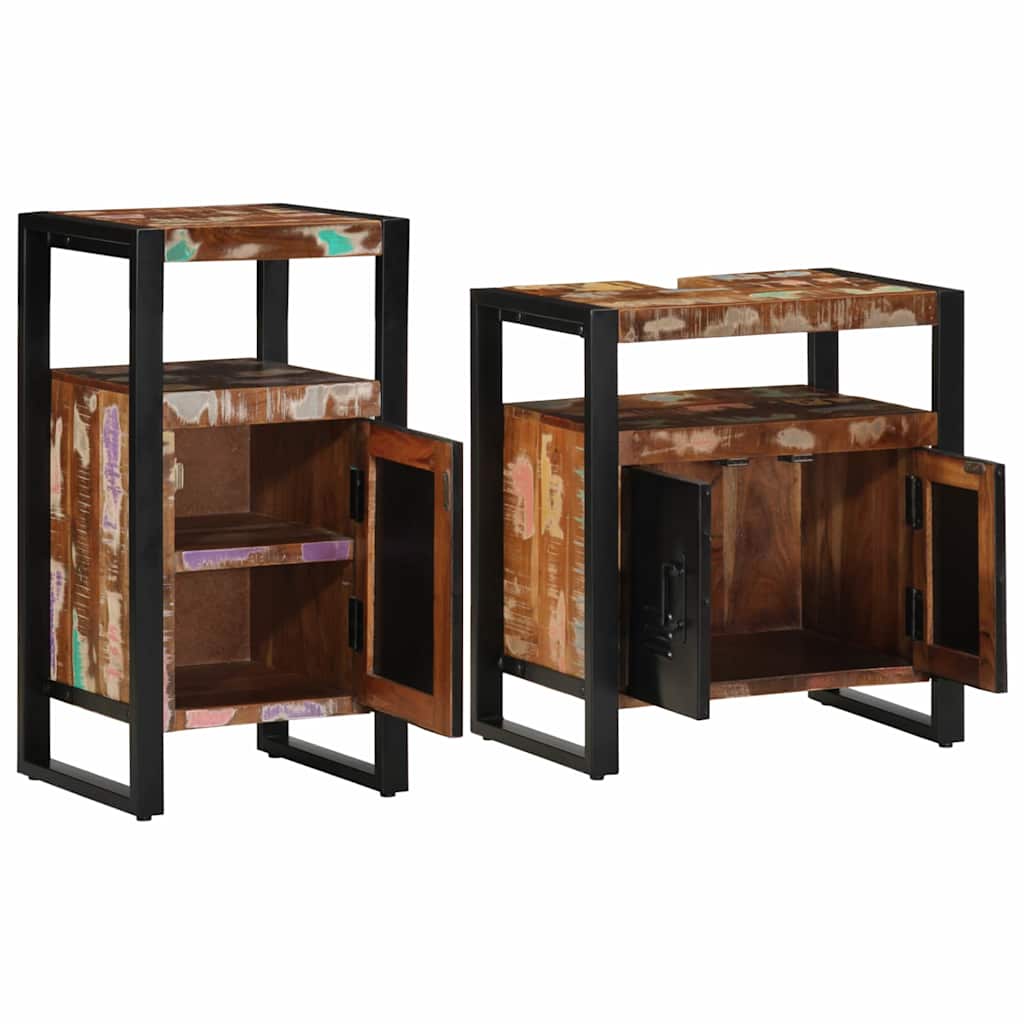 Badkamermeubelset met plank 2 pcs Bruin Massief gerecycled hout is nu te koop bij PeponiXL, paradijselijk wonen!