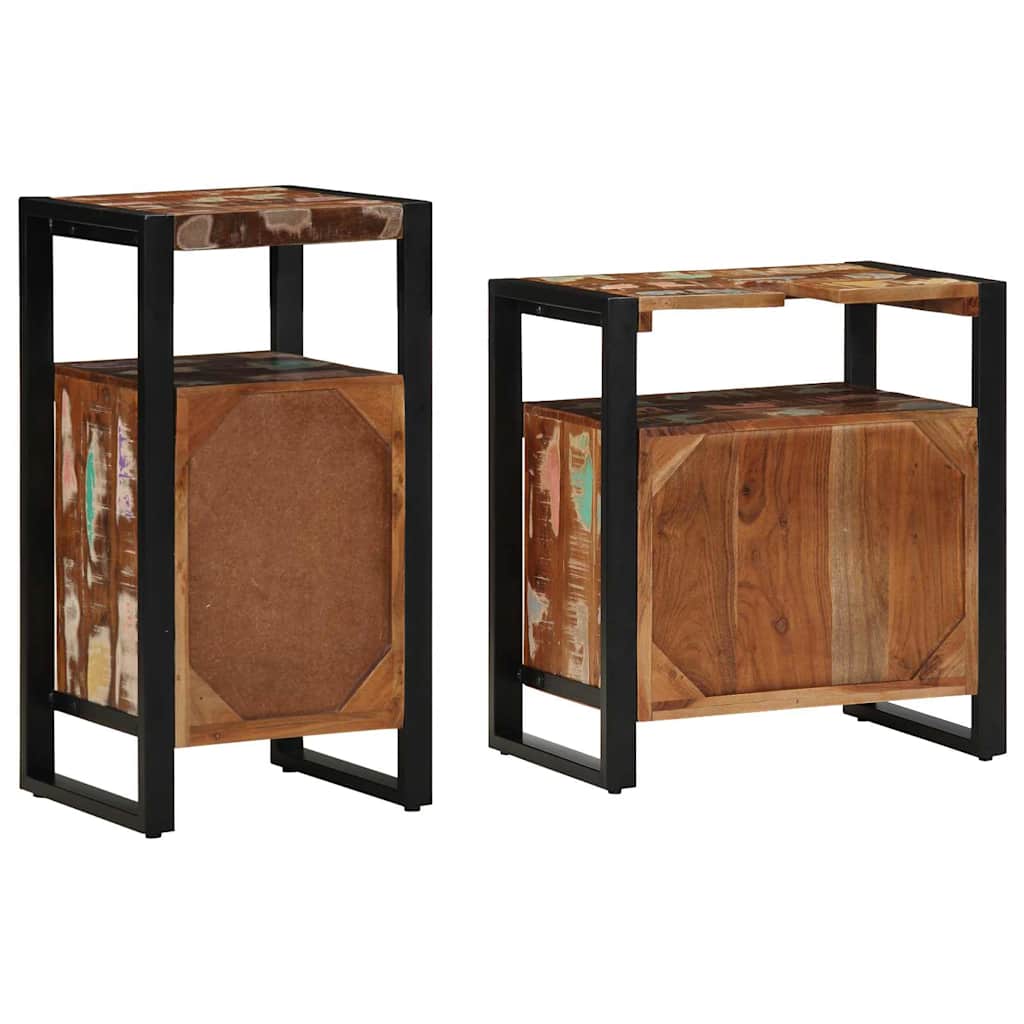 Badkamermeubelset met plank 2 pcs Bruin Massief gerecycled hout is nu te koop bij PeponiXL, paradijselijk wonen!