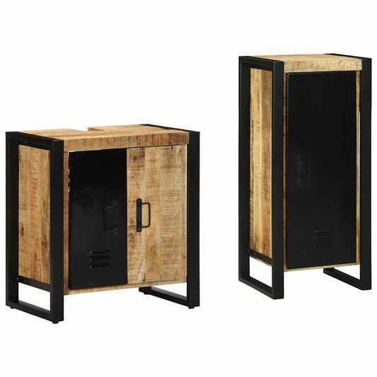 Badkamermeubelset 2 pcs Bruin en zwart Massief Mango Hout is nu te koop bij PeponiXL, paradijselijk wonen!