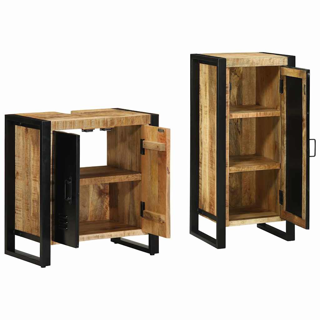 Badkamermeubelset 2 pcs Bruin en zwart Massief Mango Hout is nu te koop bij PeponiXL, paradijselijk wonen!