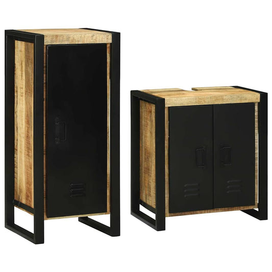 Badkamermeubelset met plank 2 pcs Bruin Massief Mango Hout is nu te koop bij PeponiXL, paradijselijk wonen!