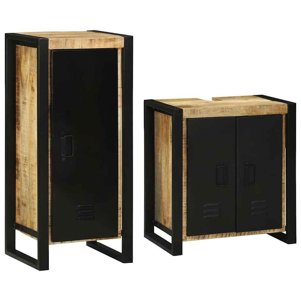 Badkamermeubelset met plank 2 pcs Bruin Massief Mango Hout is nu te koop bij PeponiXL, paradijselijk wonen!