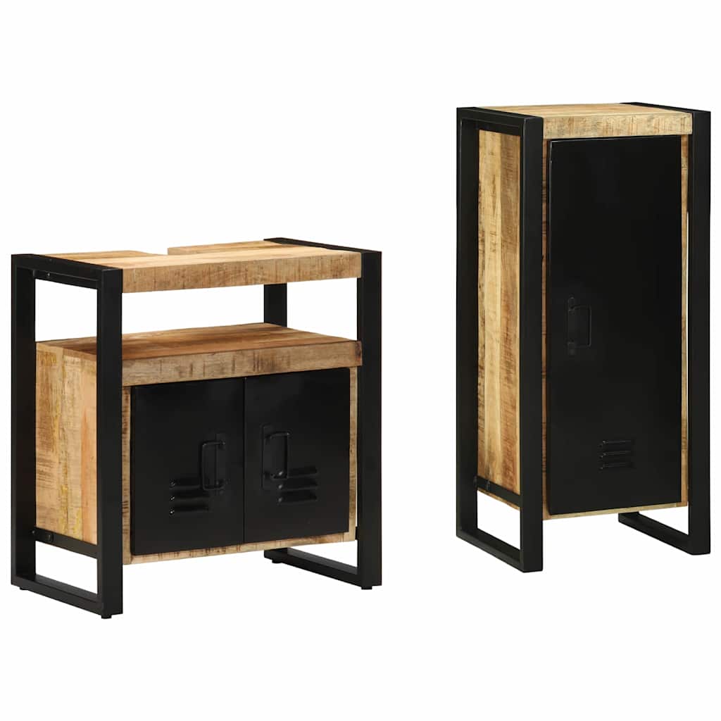 Badkamermeubelset 2 pcs Bruin en zwart Massief Mango Hout is nu te koop bij PeponiXL, paradijselijk wonen!