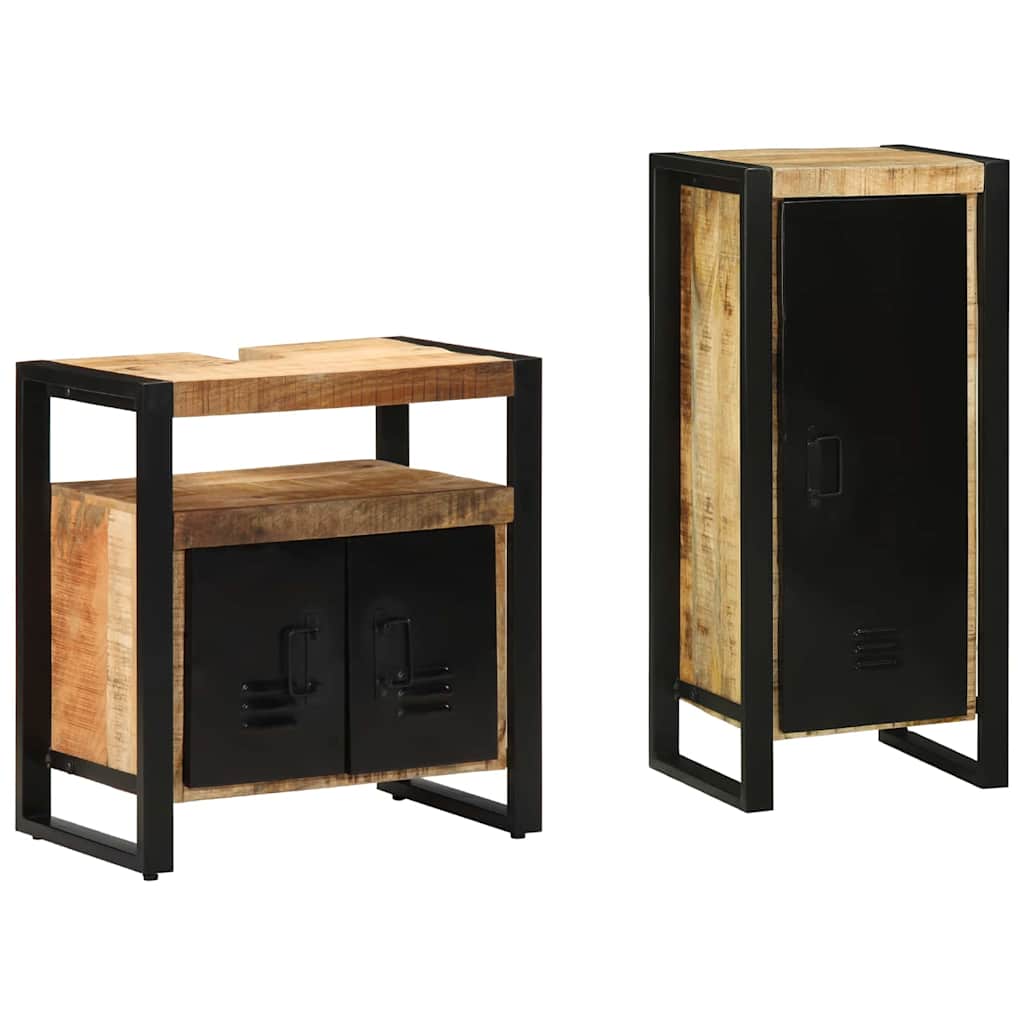 Badkamermeubelset 2 pcs Bruin en zwart Massief Mango Hout is nu te koop bij PeponiXL, paradijselijk wonen!