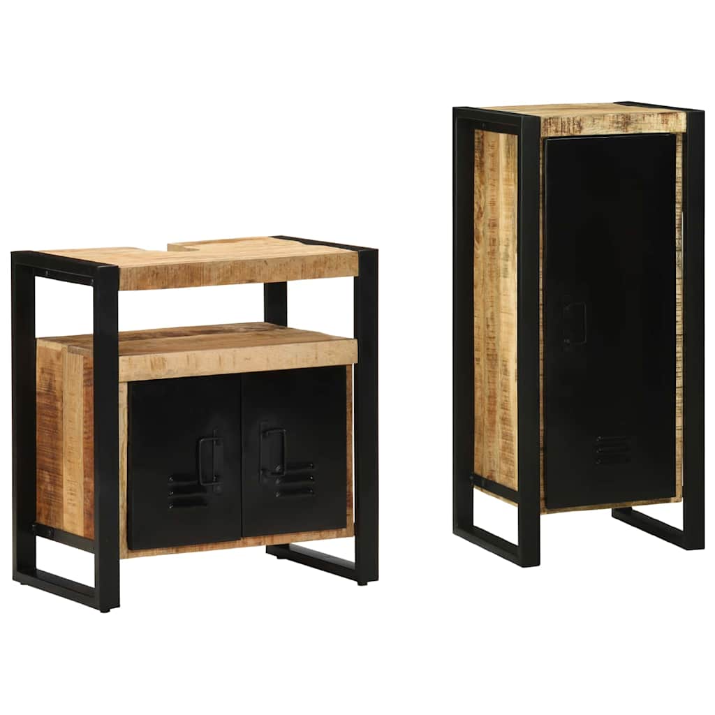 Badkamermeubelset 2 pcs Bruin en zwart Massief Mango Hout is nu te koop bij PeponiXL, paradijselijk wonen!