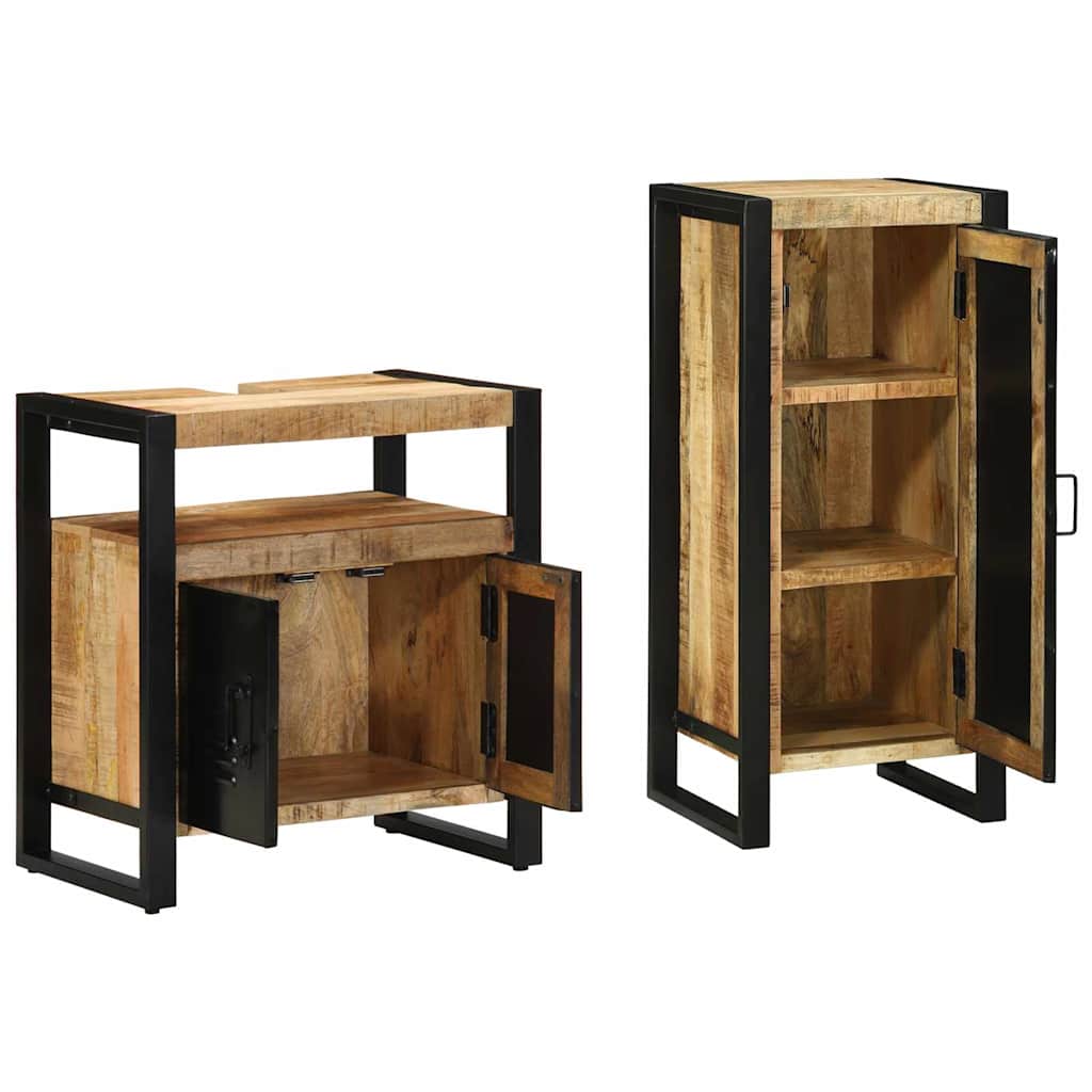 Badkamermeubelset 2 pcs Bruin en zwart Massief Mango Hout is nu te koop bij PeponiXL, paradijselijk wonen!
