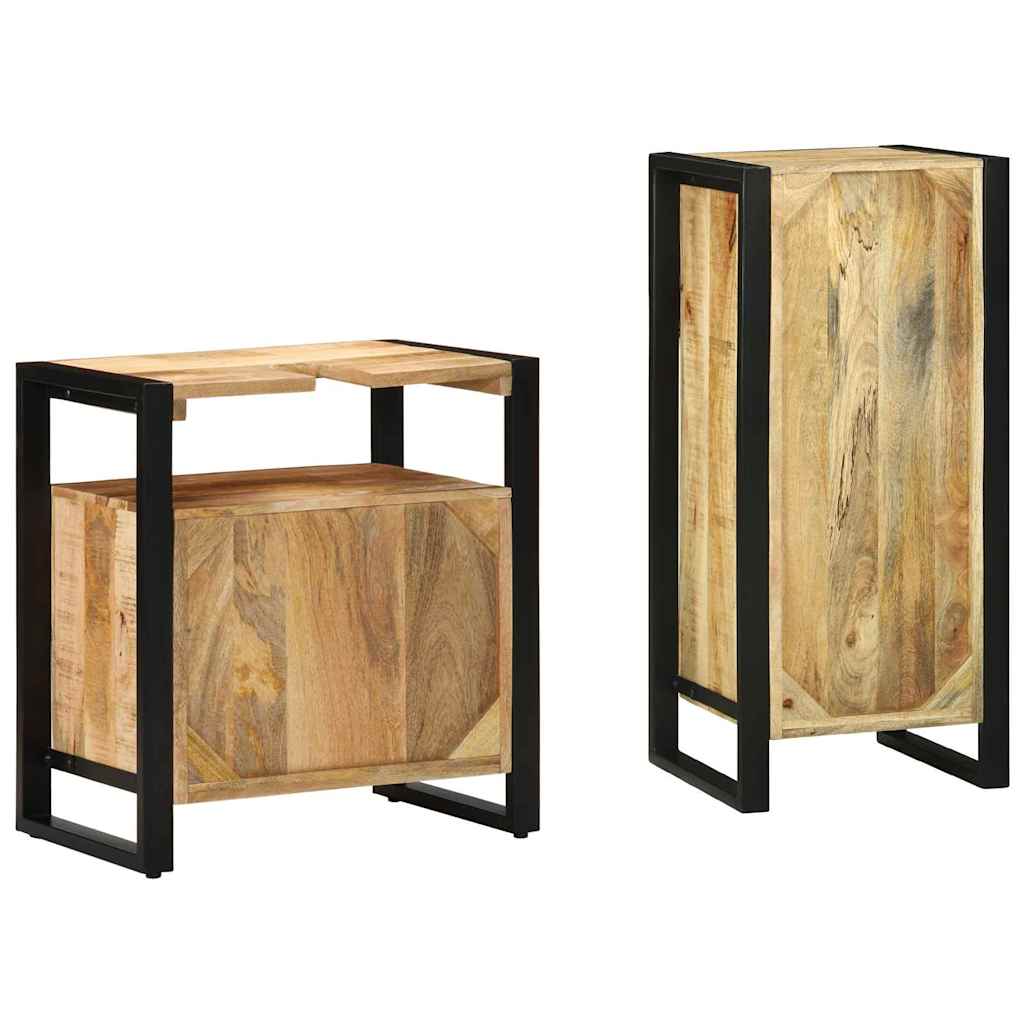 Badkamermeubelset 2 pcs Bruin en zwart Massief Mango Hout is nu te koop bij PeponiXL, paradijselijk wonen!