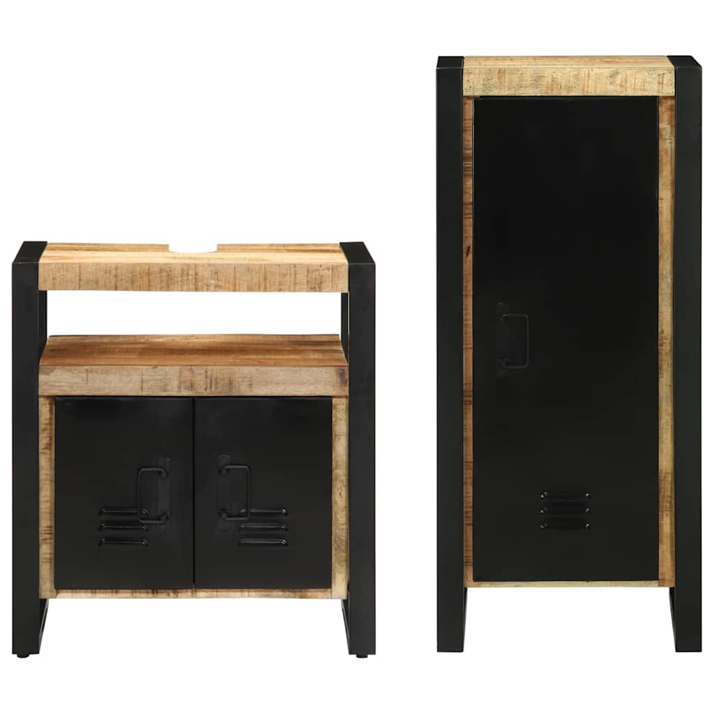Badkamermeubelset 2 pcs Bruin en zwart Massief Mango Hout is nu te koop bij PeponiXL, paradijselijk wonen!