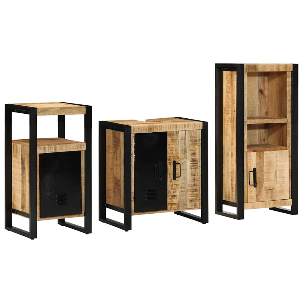 Badkamermeubelset 3 pcs Bruin en zwart Massief Mango Hout is nu te koop bij PeponiXL, paradijselijk wonen!