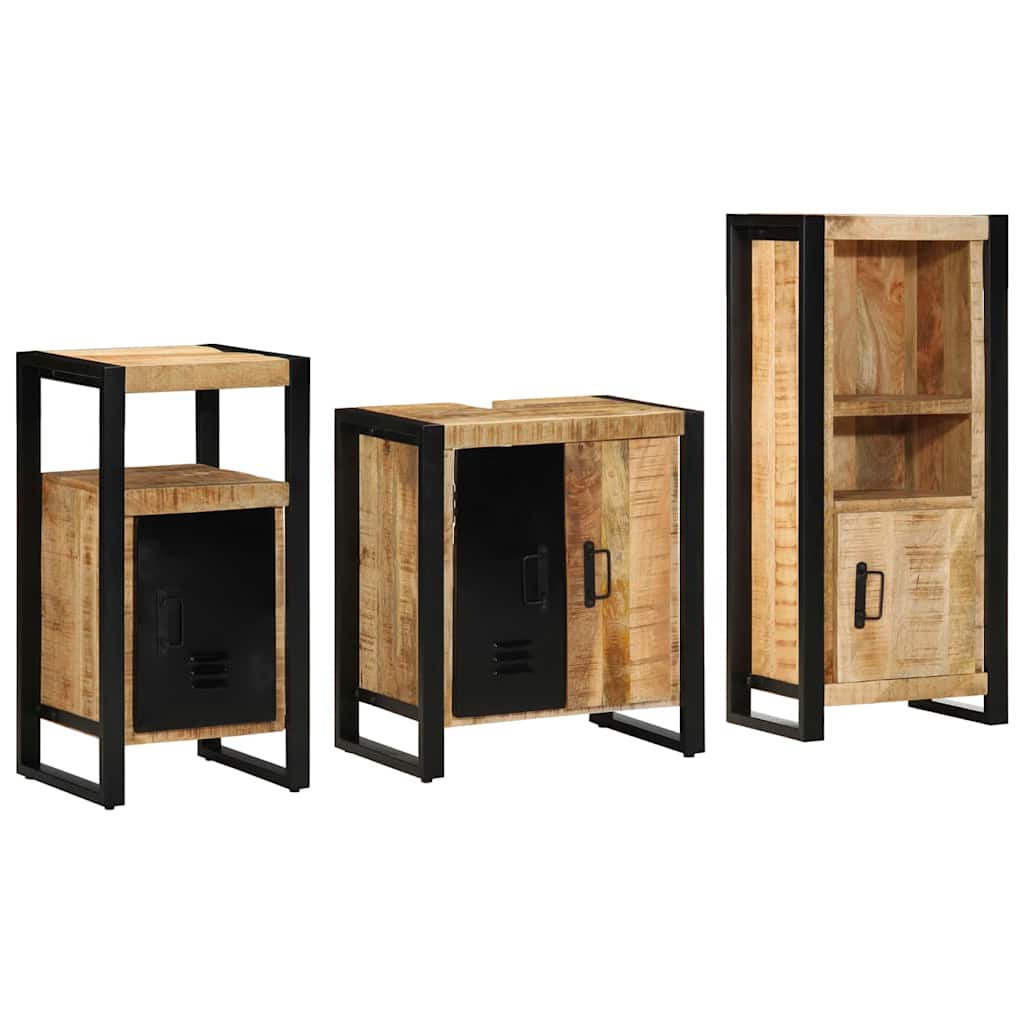 Badkamermeubelset 3 pcs Bruin en zwart Massief Mango Hout is nu te koop bij PeponiXL, paradijselijk wonen!