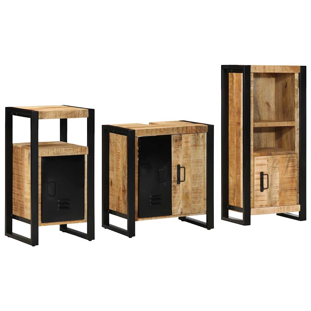 Badkamermeubelset 3 pcs Bruin en zwart Massief Mango Hout is nu te koop bij PeponiXL, paradijselijk wonen!