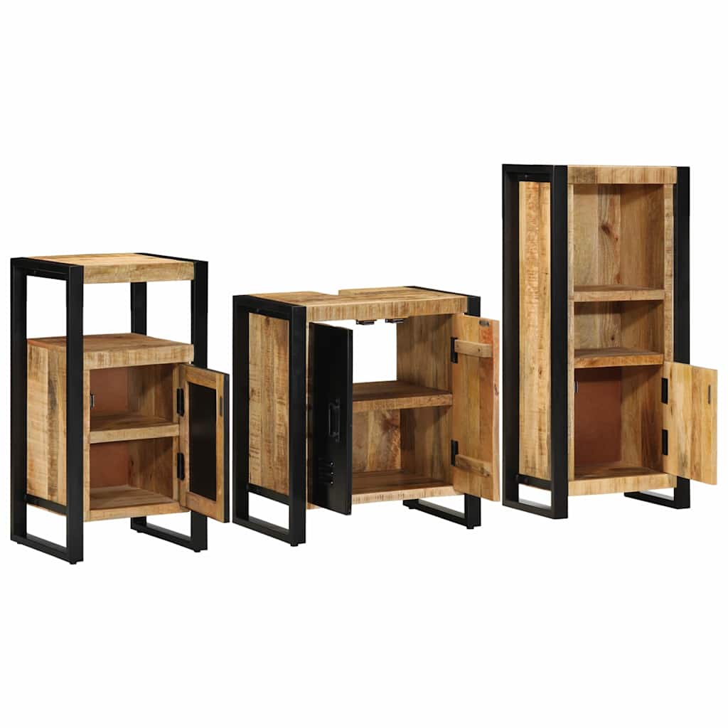 Badkamermeubelset 3 pcs Bruin en zwart Massief Mango Hout is nu te koop bij PeponiXL, paradijselijk wonen!