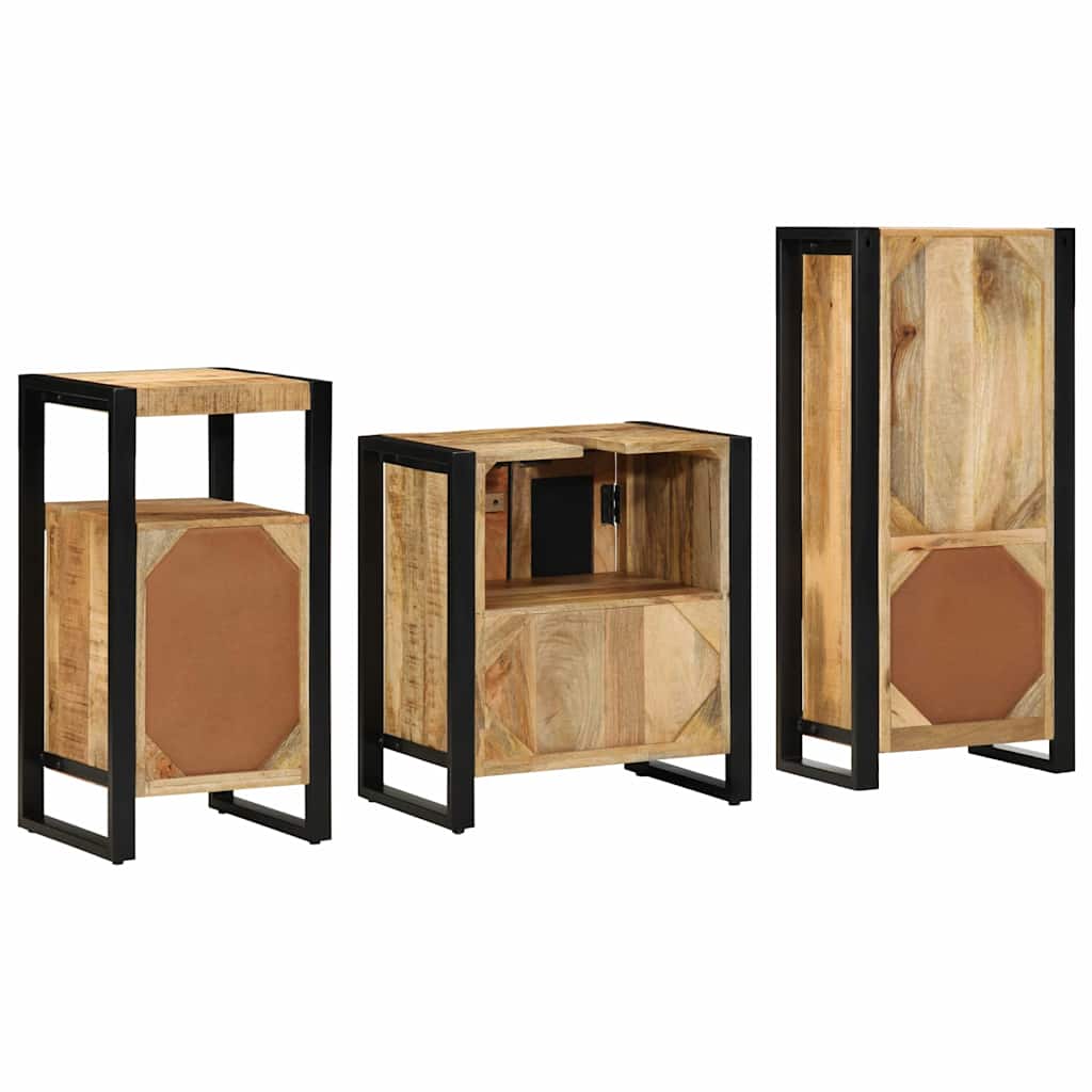 Badkamermeubelset 3 pcs Bruin en zwart Massief Mango Hout is nu te koop bij PeponiXL, paradijselijk wonen!