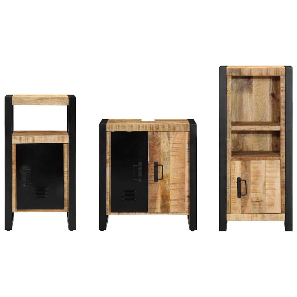 Badkamermeubelset 3 pcs Bruin en zwart Massief Mango Hout is nu te koop bij PeponiXL, paradijselijk wonen!