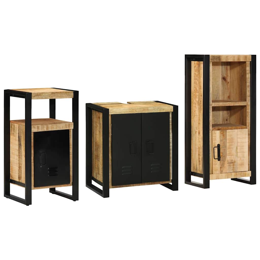 Badkamermeubelset 3 pcs Bruin en zwart Massief Mango Hout is nu te koop bij PeponiXL, paradijselijk wonen!